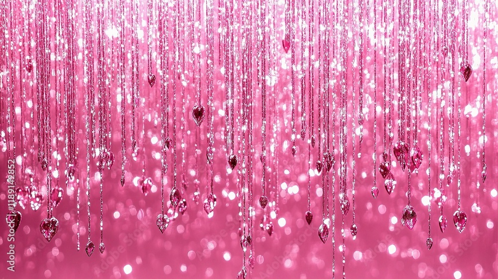 Poster sparkling pink abstract background with shiny heart shapes and lines