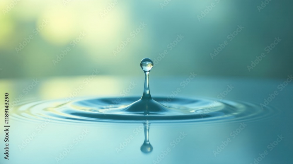 Poster a single drop of water creating a perfect ripple effect on a tranquil surface