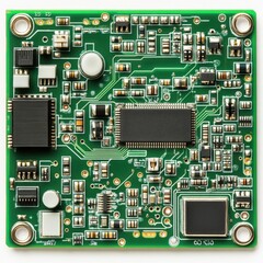 close up of a green circuit board with various components