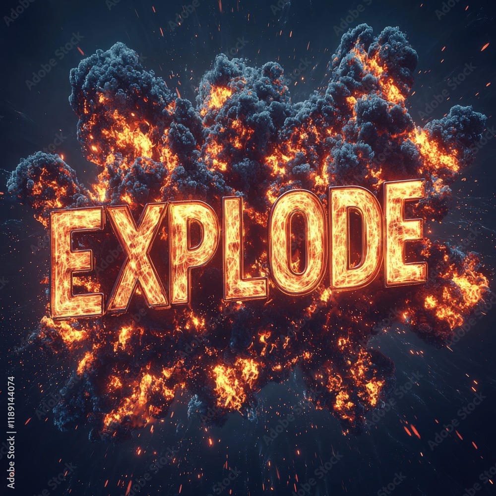 Poster explosive motion design featuring flames and dynamic energetic text effects