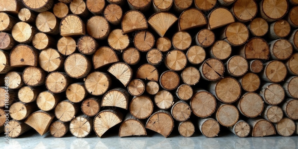 Aufkleber a wall of neatly stacked, circular wood logs creating a rustic texture