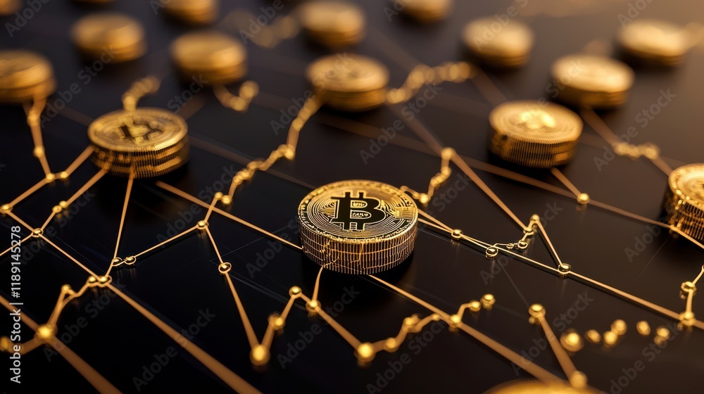 Aufkleber a visually engaging representation of bitcoin coins with fluctuating financial graphs, symbolizing t
