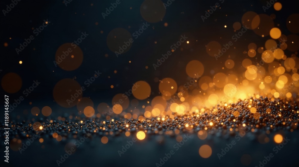 Poster Golden Sparkle Background Festive Shimmering Lights and Bokeh Effect