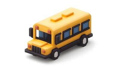 Isometric low-poly yellow school bus.