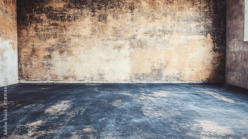 Poster empty room with textured walls and floor in a minimalistic style