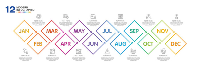Infographic for presentation 12 months in 4 quarter can used for workflow layout, process diagram, flow chart.