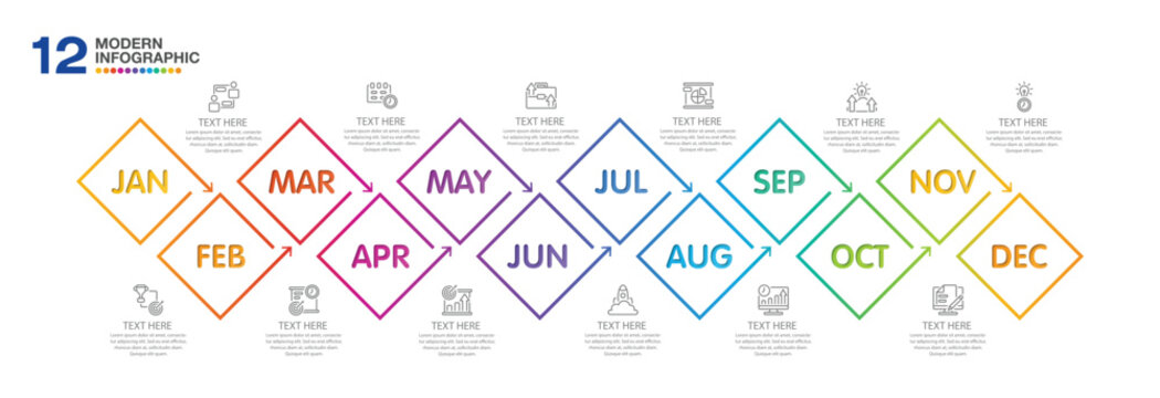 Infographic for presentation 12 months in 4 quarter can used for workflow layout, process diagram, flow chart.