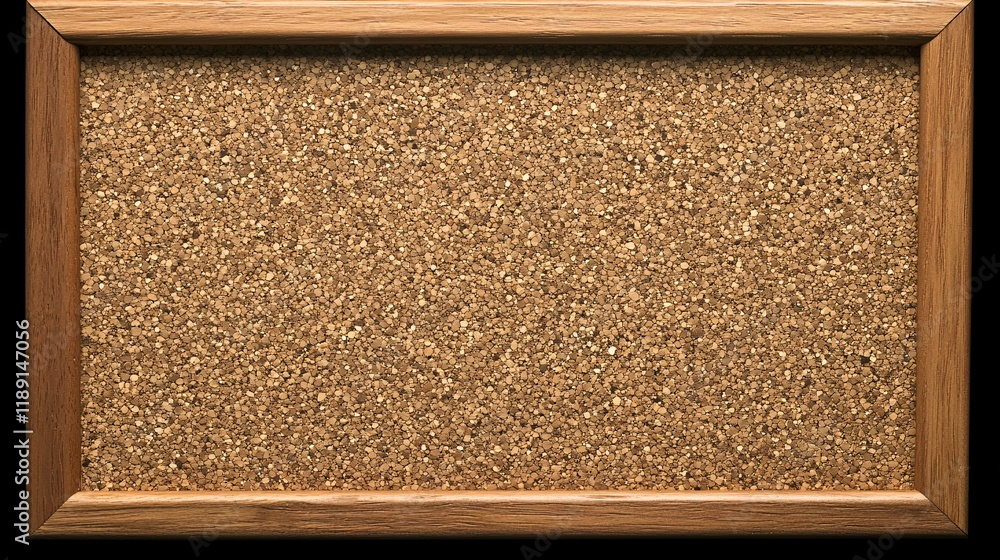 Poster simple cork board with wooden frame displaying vacant space for notes and reminders