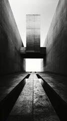 Minimalist Architecture in Concrete with Geometric Lines and High Contrast Shadows