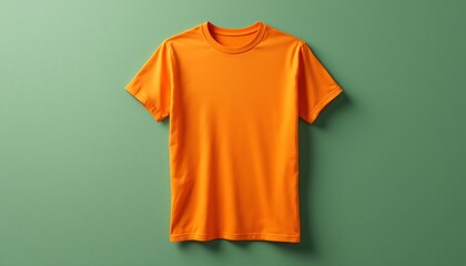 Orange T-Shirt Mockup on Green Background - Apparel Design Template