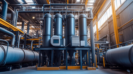 Industrial Dust Separator System with Multiple Cylindrical Filtration Units in a Modern Manufacturing Facility