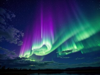 Aurora Borealis Display over Night Landscape