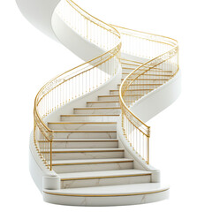 Elegant marble spiral staircase isolated transparent background