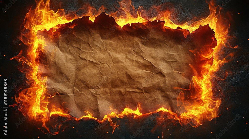 Poster flame bordered torn paper background for creative design and artistic projects