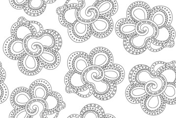 Abstract decorative vector seamless pattern with beautiful hand drawn figured flowers