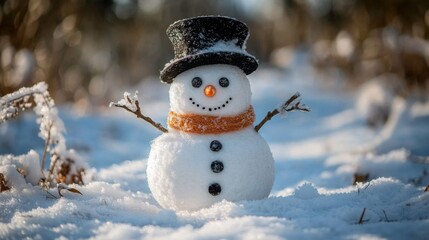 Cheerful Snowman in Winter Wonderland