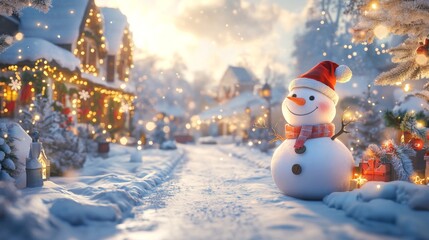 Obraz premium Festive Snowy Village Scene