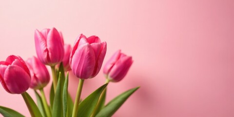 Fototapeta premium Delicate Pink Tulips on a Soft Pink Background, a Springtime Floral Image