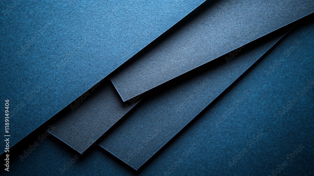 Aufkleber blue textured paper pieces arranged in overlapping layers on a dark background