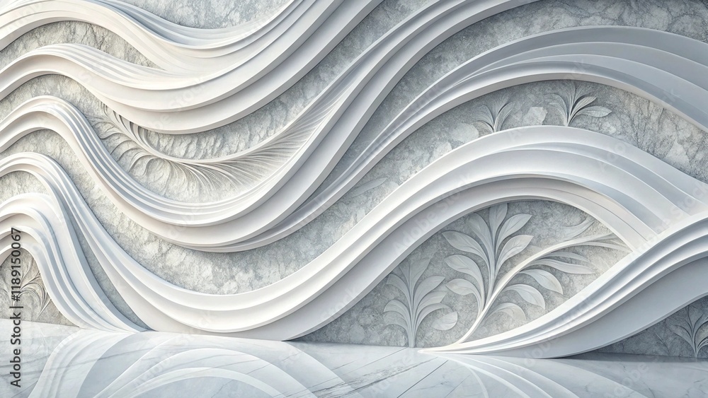 Poster white 3d background with wave illustration, beautiful bending pattern for web screensaver. light gra