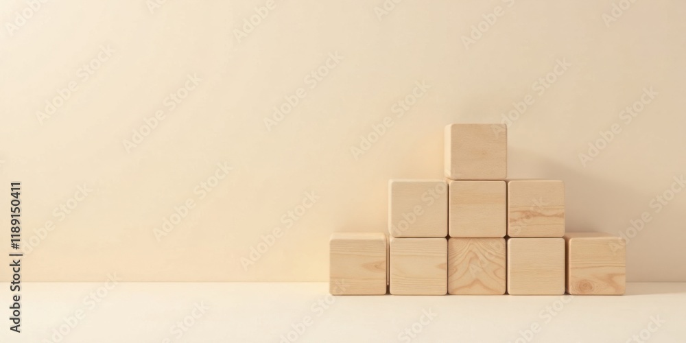 Aufkleber simple wooden blocks arranged in a staircase pattern against a neutral background