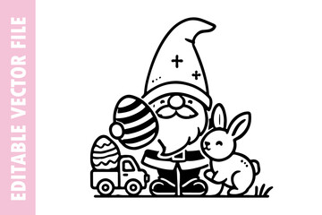 rabbit egg and gnome, Easter line vector design
