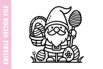 Easter gnome egg for cut, Easter line vector design