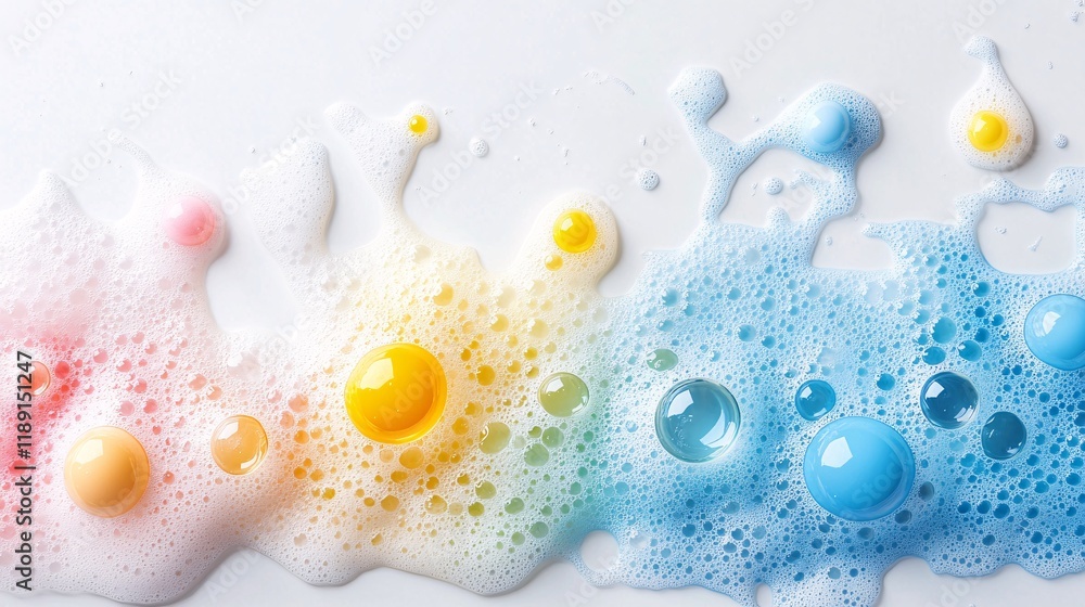 Poster colorful soap bubbles creating a vibrant pattern on a clean surface