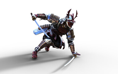 Futuristic Red Samurai Warrior in Battle-Ready Armor