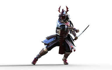 Futuristic Red Samurai Warrior in Battle-Ready Armor