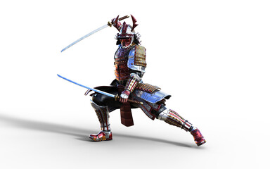 Futuristic Red Samurai Warrior in Battle-Ready Armor
