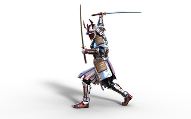 Futuristic Red Samurai Warrior in Battle-Ready Armor