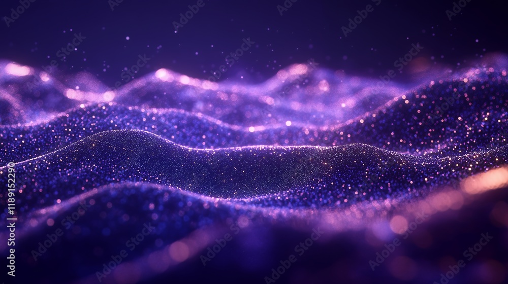 Poster abstract purple glittering particle wave background dynamic digital design
