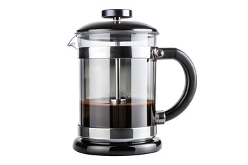 Elegant French press coffee maker with ergonomic handle and modern design, highlighting a fresh brew, perfect for coffee lovers