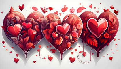 Cute colorful background with hearts for Valentine's Day on white backgrounds on digital art concept, Generative AI.