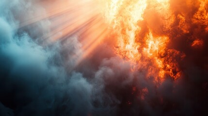 Dramatic Contrast of Fiery Orange and Dark Blue Clouds in a Striking Sky Scene at Sunrise or Sunset