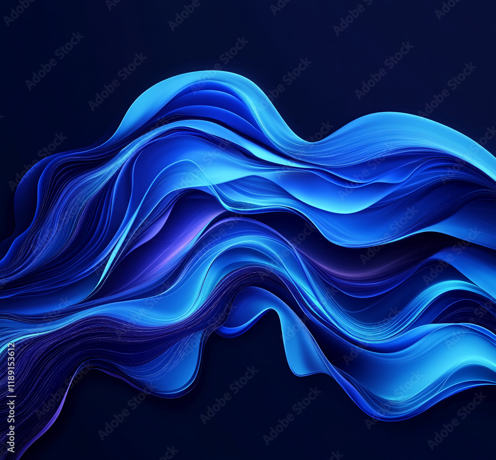 Poster abstract flowing blue and purple wave design with luminous gradient layers