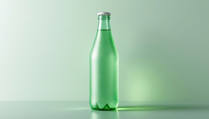 Green Glass Bottle of Sparkling Water - Refreshing Beverage Mockup