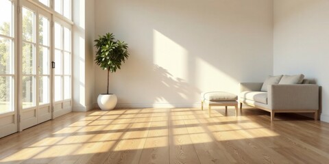 Sunlit Living Room Interior Design with Modern Sofa and Plant