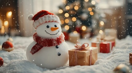 Fototapeta premium Festive Snowman in Winter Wonderland