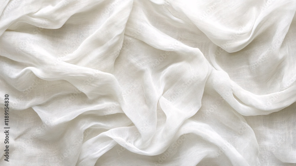 Poster elegant white fabric draped in soft, flowing folds creating a gentle texture and depth