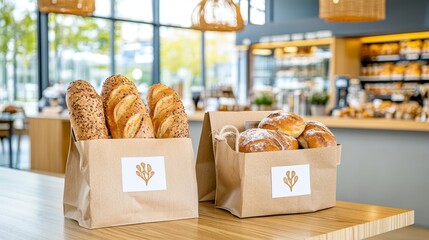 Reusable grocery bags containing fresh produce, with an emphasis on natural packaging materials, create an eco-friendly shopping atmosphere.