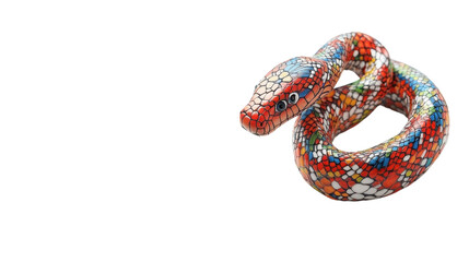 Obraz premium Colorful Mosaic Snake Figurine on a Black Background Display