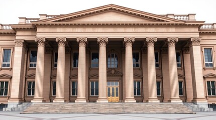 Architectural building with columns and classic design in bright setting