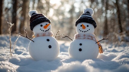 Fototapeta premium Joyful Snowmen in Winter Wonderland