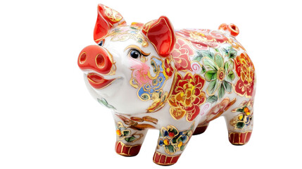 Colorful Decorative Ceramic Pig Figurine with Floral Designs
