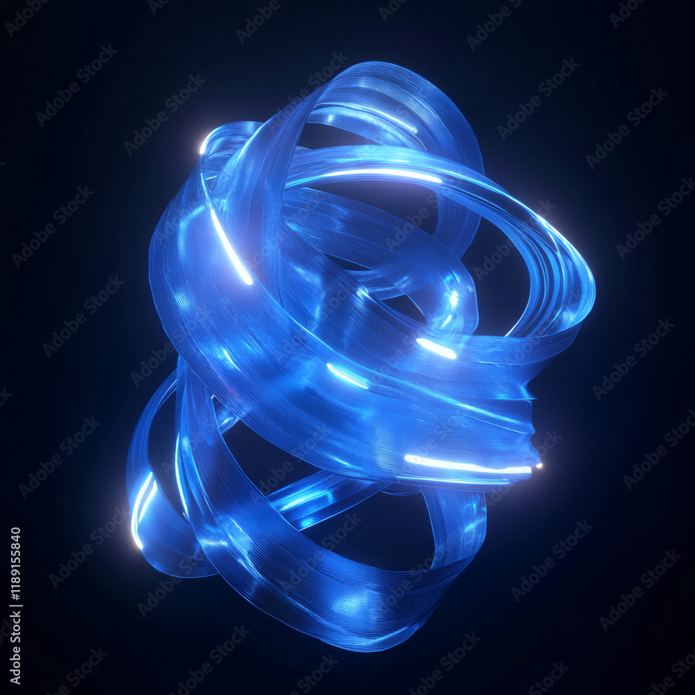 Poster abstract glowing blue ribbon structure with a futuristic design