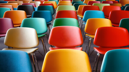 Rows of colorful chairs