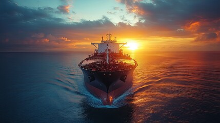Fototapeta premium Majestic Cargo Ship at Sunset: A Dramatic Maritime Scene