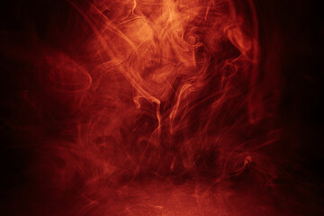 Abstract red swirling smoke patterns on a dark background, creating a fiery, ethereal, and intense...